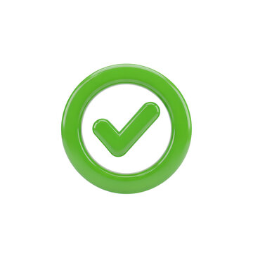 Green Checkmark Circle 3D Icon Isolated On Transparent Background