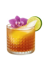 Cocktail Drink with Lime and Flower Isolated on Transparent Background
