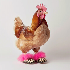 A chick covered in leopard print instead of feathers, showcasing a bold and trendy fashion style.