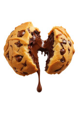 Chocolate Chip Cookie with Melting Chocolate Isolated on Transparent Background
