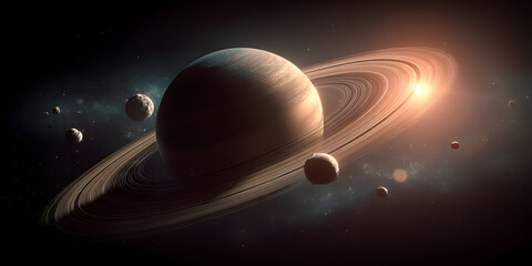 Saturn planets deep space rings moons minimal abstract