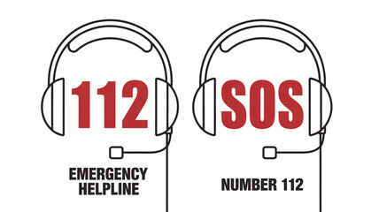 A conceptual illustration highlighting the emergency helpline number 112 and sos service
