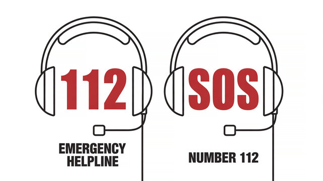 A conceptual illustration highlighting the emergency helpline number 112 and sos service