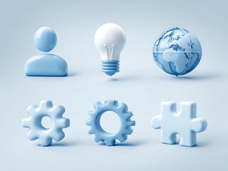 An Engaging Collection of Blue Icons Representing Creativity, Collaboration, and Global Connectivity Through Various Symbols