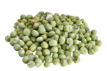 A small pile of frozen green peas isolated on a PNG background.