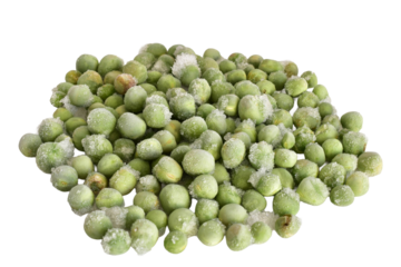A small pile of frozen green peas isolated on a PNG background.