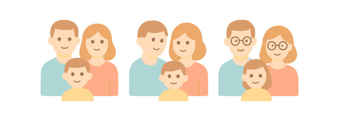 Obraz premium Flat style family portraits with multiple generations showcasing togetherness