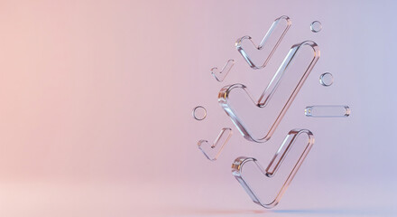 Abstract Glass Check marks on Gradient Background - Modern 3D Render of Success and Completion Icons