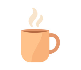 Warm coffee mug with steam in minimalist flat design