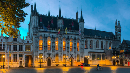 Obraz premium Medieval architecture on the autumn streets of historic center of Bruges, Belgium, October 20, 2025.
