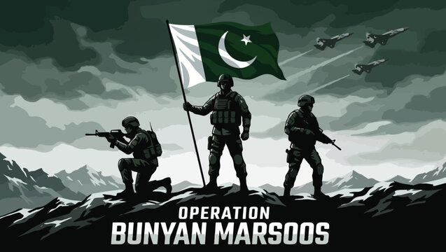 Operation Bunyan Marsoos, Pakistani Soldiers & Fighter Jets Patriotic Landscape Illustration, operation bunyan marsoos, pakistani soldiers illustration, pakistan military vector, pak army, 