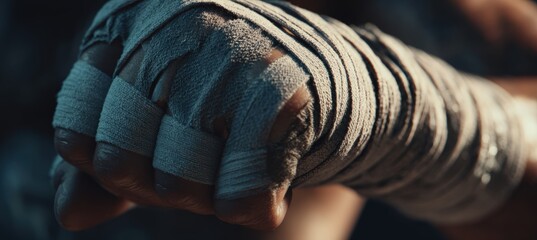 Close-Up of Hand Wraps Tied Around Wrist in Cinematic Sports Style