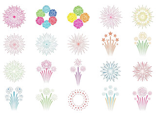 Colorful fireworks illustration set for celebration