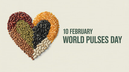 Celebrating world pulses day with a colorful heart shape made from various beans and legumes