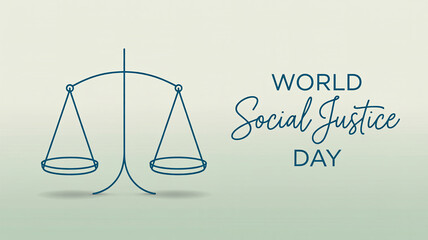 World social justice day minimalist design featuring scales of justice