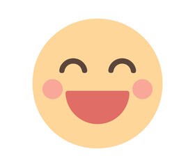 Fototapeta premium Smiling face emoji with open mouth and rosy cheeks in flat style