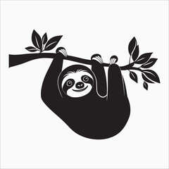Obraz premium Sloth hanging upside down silhouette vector illustration