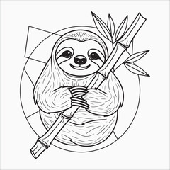 Obraz premium Sloth hugging bamboo sketch art line art vector