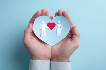 Fototapeta premium Hands Holding a Paper Heart with a Senior Couple and a Red Heart