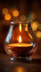 Serene Candle Flame Reflecting in Glass Holder with Warm Tones