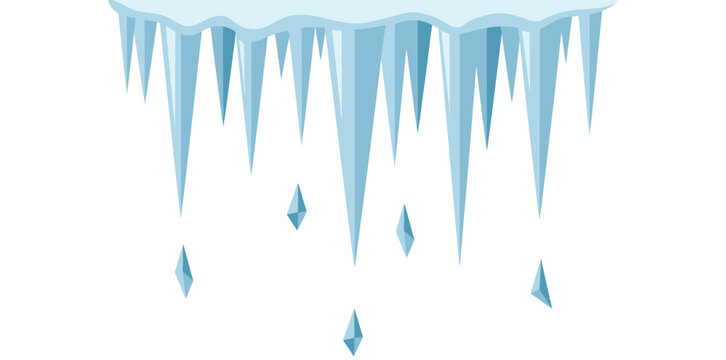 Hanging ice icicles vector illustration winter frozen drip decoration isolated design cold weather crystal ice spikes flat modern style