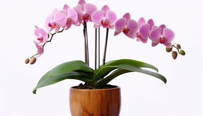 pink orchid in a pot isolated 