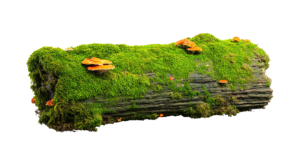 Mossy Log with Mushrooms Isolated