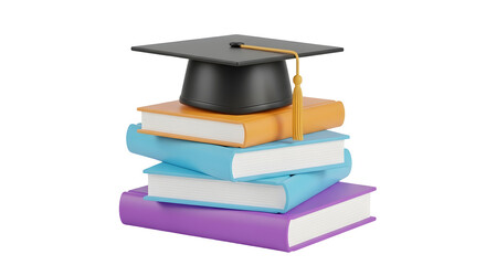 Graduation cap on stack of colorful books