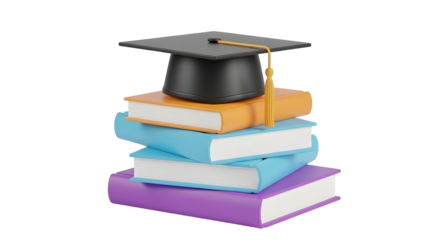 Graduation cap on stack of colorful books