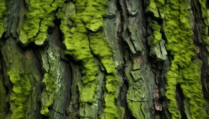 tree bark with green moss and lichen