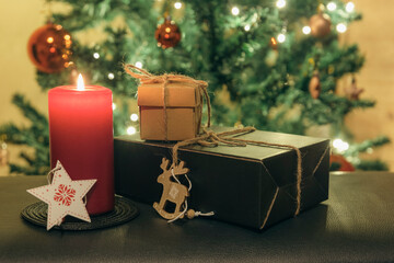 Christmas theme with gifts and decorations