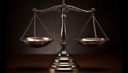 Vintage metalic balance scale on dark background. Justice, equality, freedom