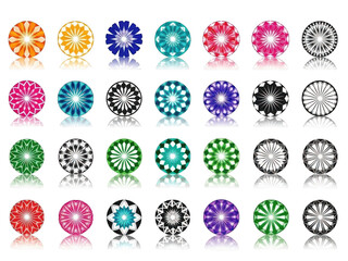 Collection of colorful round ornaments with reflection