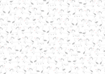 かわいいペガサスとハート模様背景イラスト