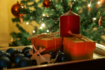 Christmas theme with gifts and decorations