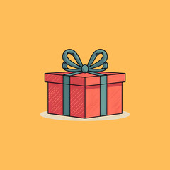 Vibrant Red Gift Box with Teal Ribbon Bow Illustration - Celebration Present