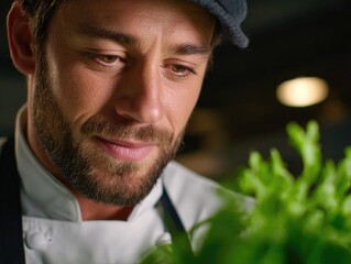 Chef inspecting fresh vegetables