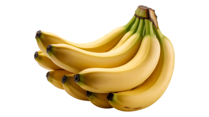Healthy yellow ripe bananas shows natural, perfectly image isolated on a transparent background