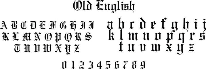 Traditional Gothic Old English Alphabet and Numbers Set © A - Z