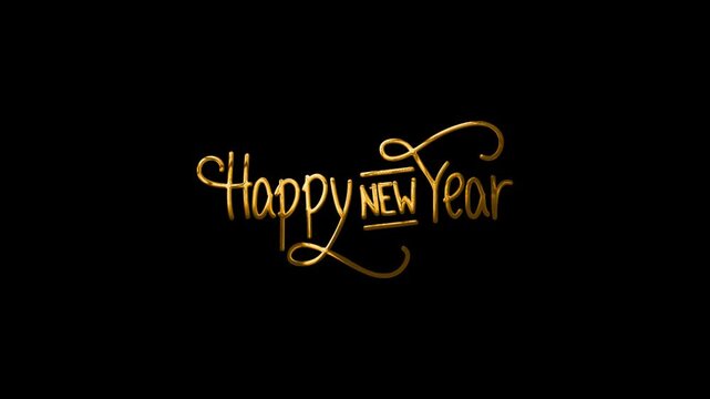 Elegant golden 3d script text happy new year on black background