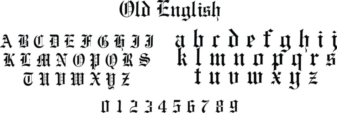 Traditional Gothic Old English Alphabet and Numbers Set