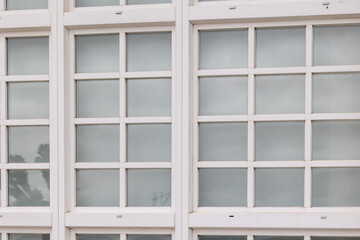 White window frames forming architectural grid pattern