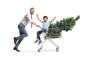 Father and son buying a christmas tree