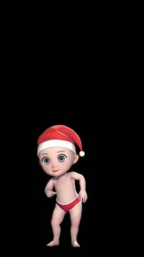 Cute Santa baby waving hi with a hat isolated with copy space . Seamless funny Christmas vertical video.
