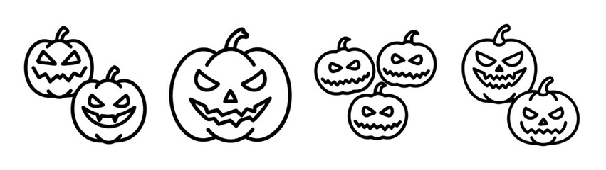 Halloween pumpkins jack-o'-lantern icons set vector illustration line art