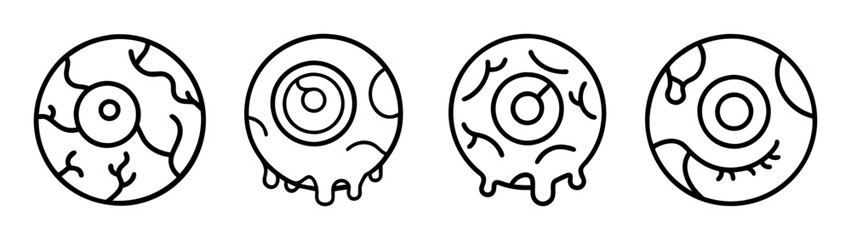 A set of four spooky eyeball line art icons, perfect for halloween illustrations