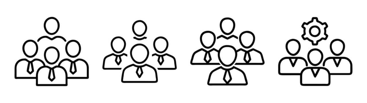 Collection of team and people group icons representing different organizational structures and management roles