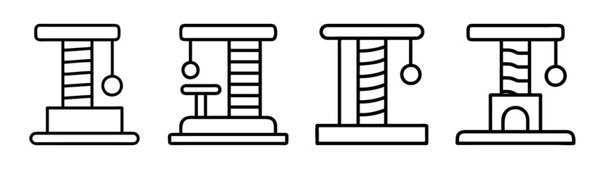 Fototapeta na wymiar Collection of cat scratching post icons showing different styles and features for pets