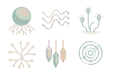 Symbiotic Nexus Illustrations. Isometric vector illustration set Symbiotic Tone Nexus: root node sphere, interconnected sound