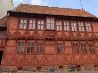 old houses on a street  in Odense, Danmark
